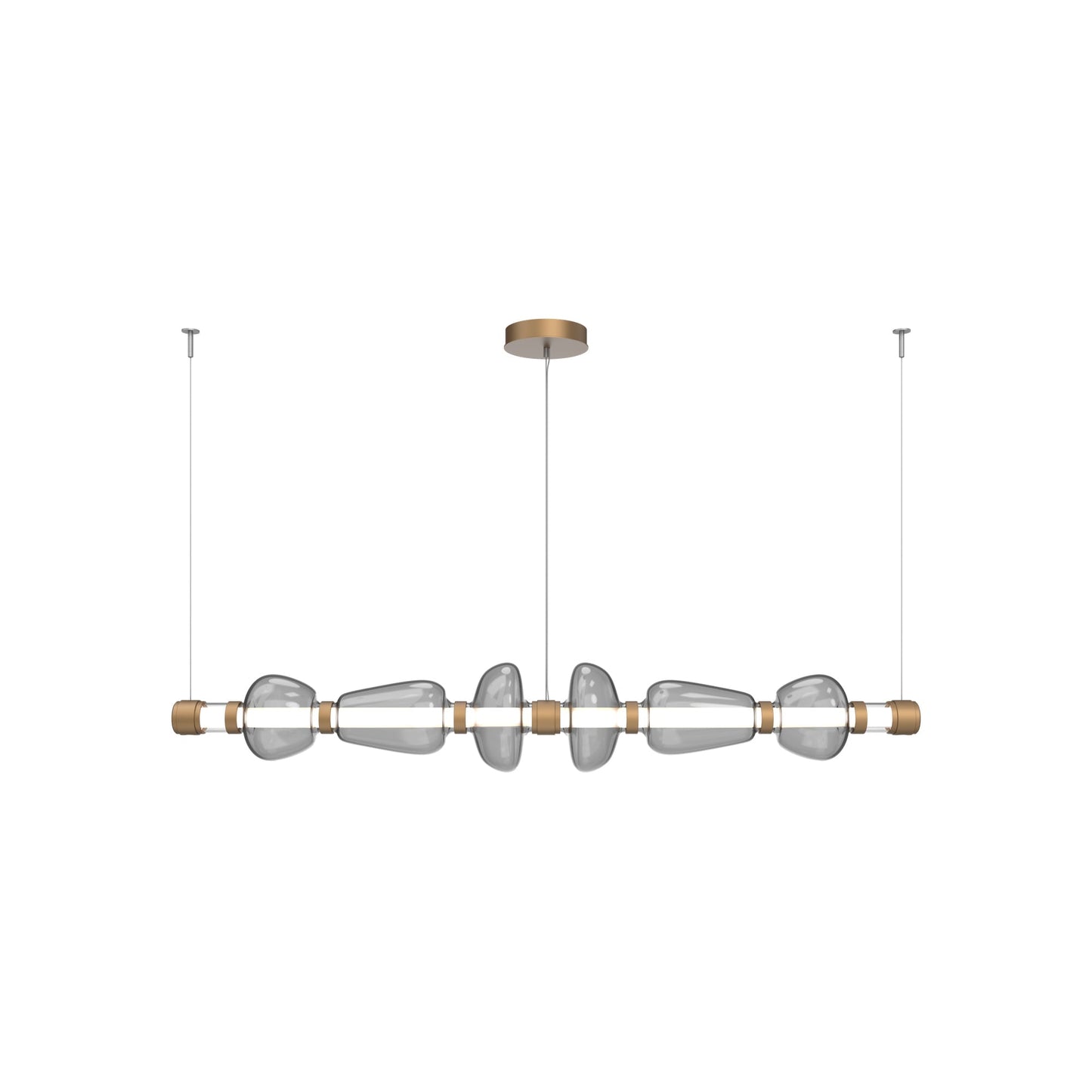 Bolla Mandrel Linear LED Chandelier in Novel Brass/Smoke Blown Glass (72.6-Inch).