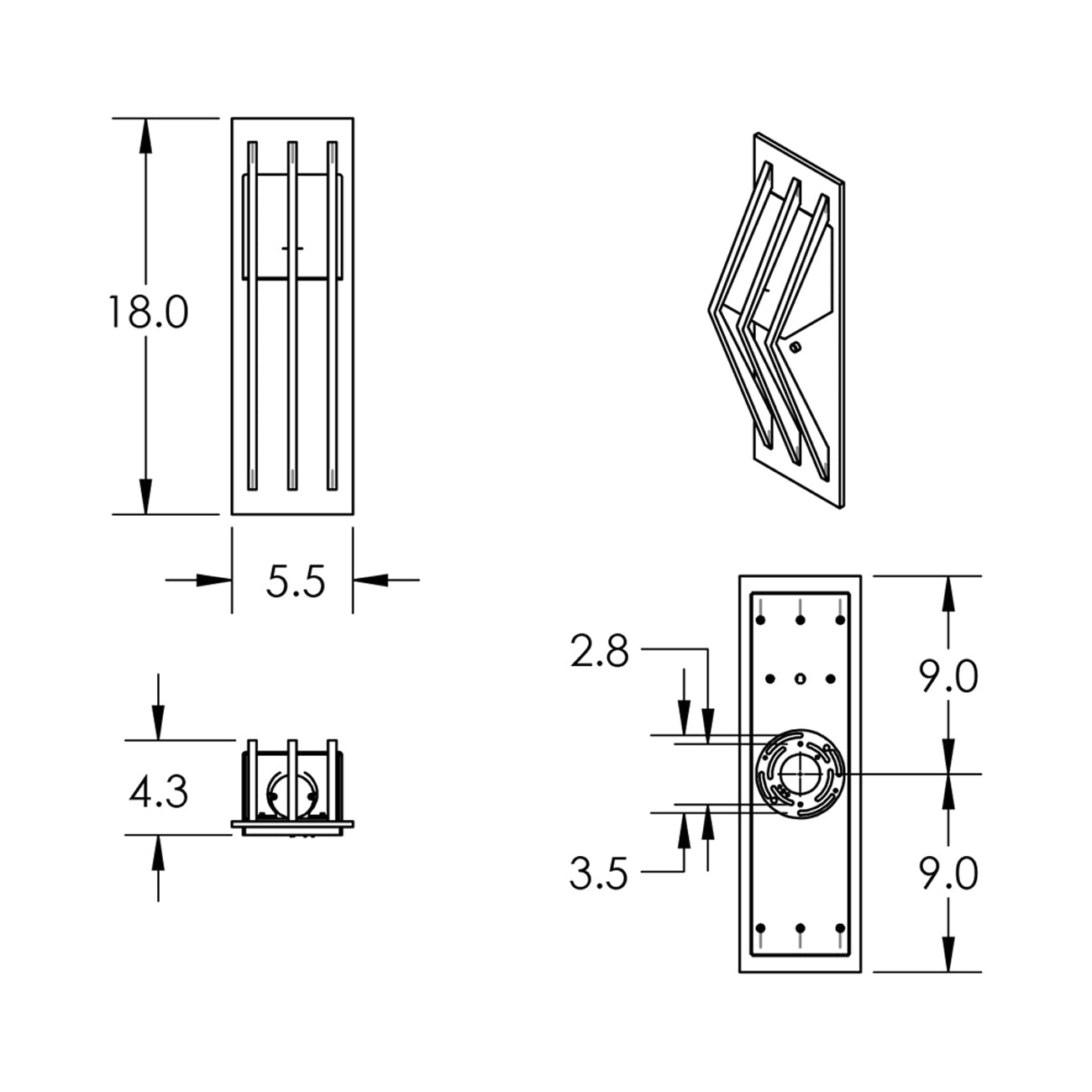 Bridge Outdoor LED Wall Light - line drawing.
