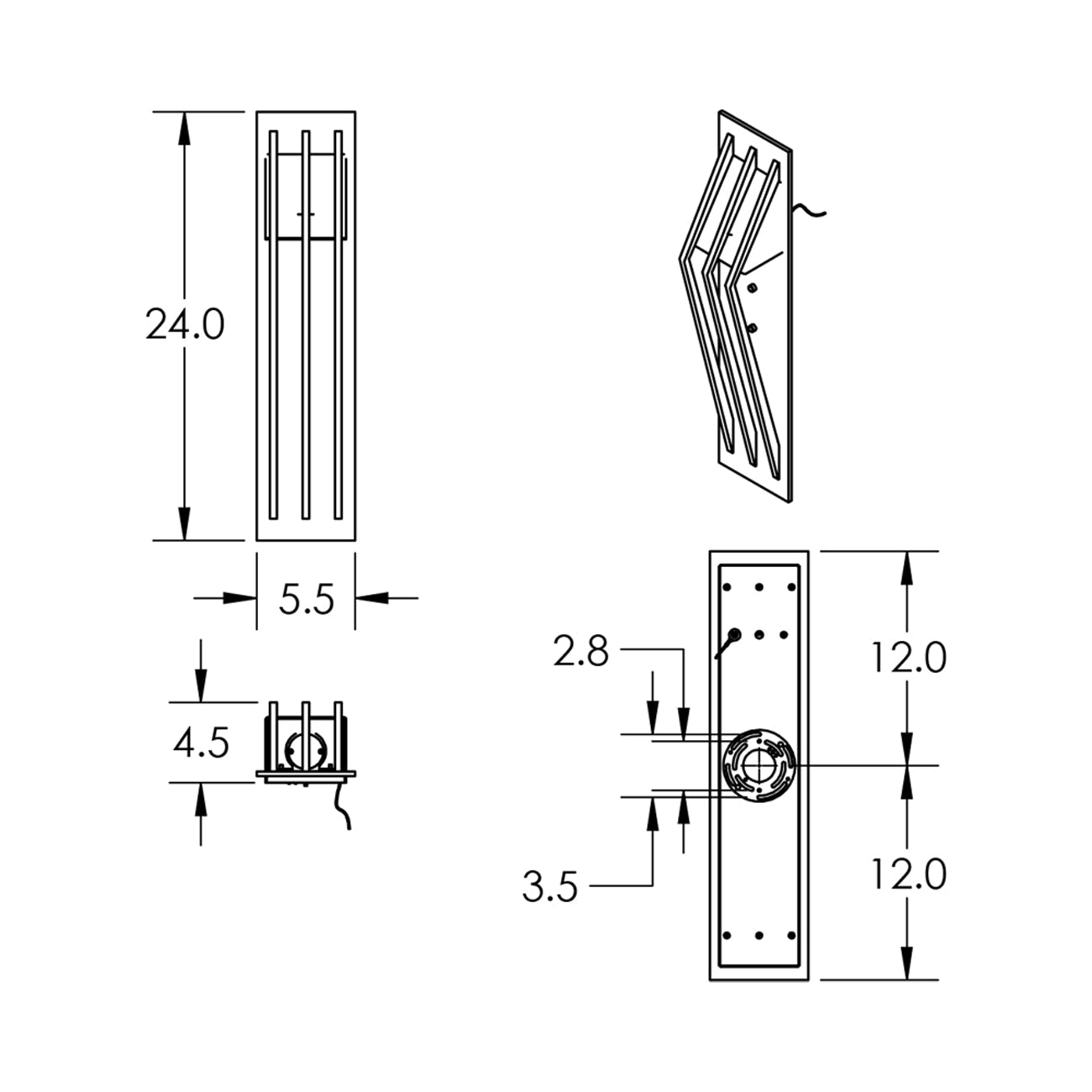 Bridge Outdoor LED Wall Light - line drawing.