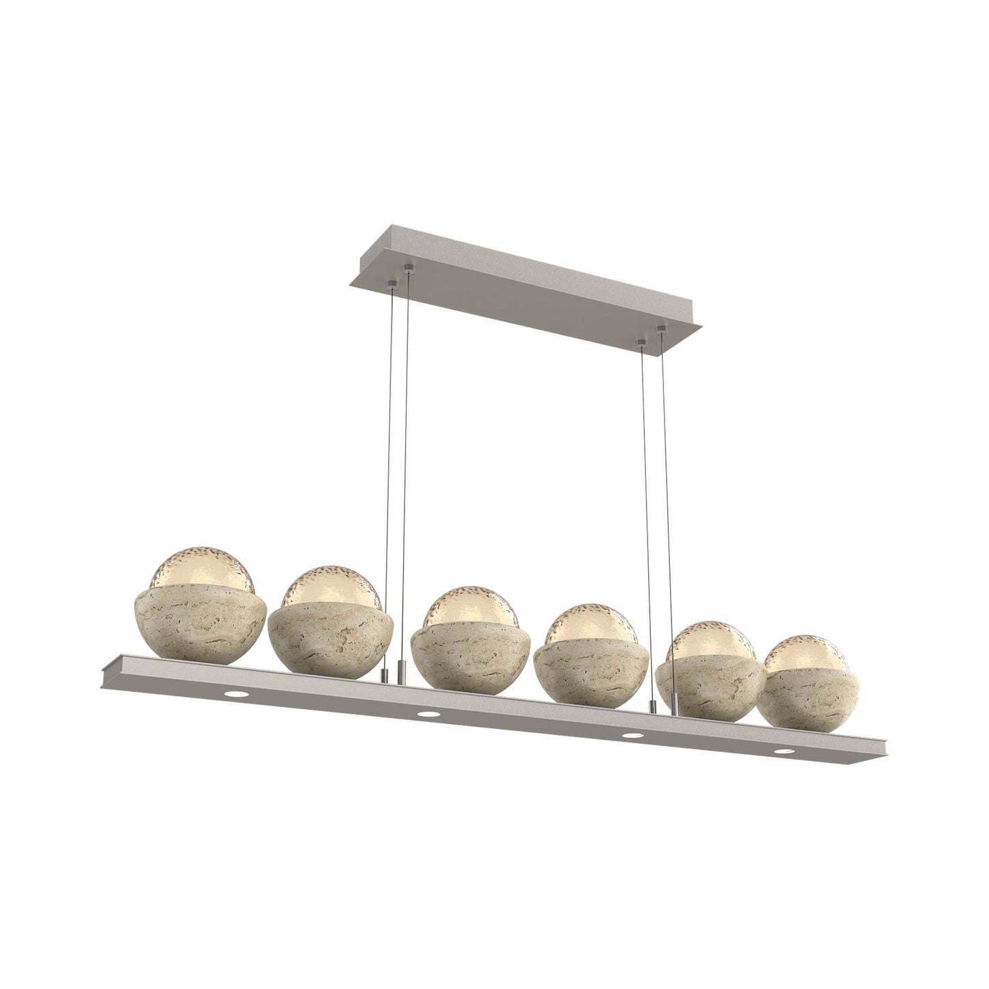 Cabochon Amber Linear LED Chandelier in Beige Silver/Travertine (44-Inch).