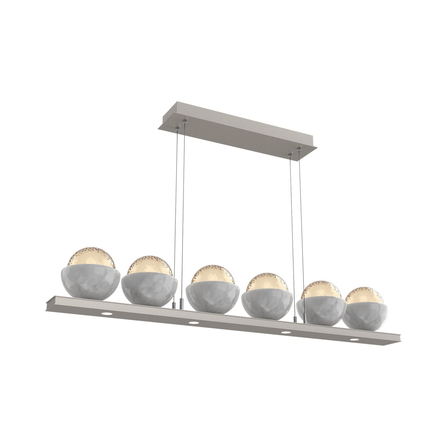 Cabochon Amber Linear LED Chandelier in Beige Silver/White Marble (44-Inch).