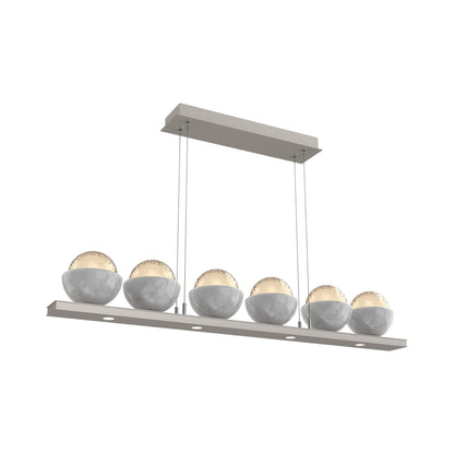 Cabochon Amber Linear LED Chandelier in Beige Silver/White Marble (44-Inch).