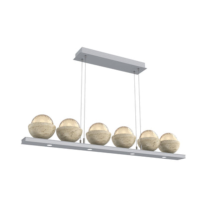 Cabochon Amber Linear LED Chandelier in Classic Silver/Travertine (44-Inch).