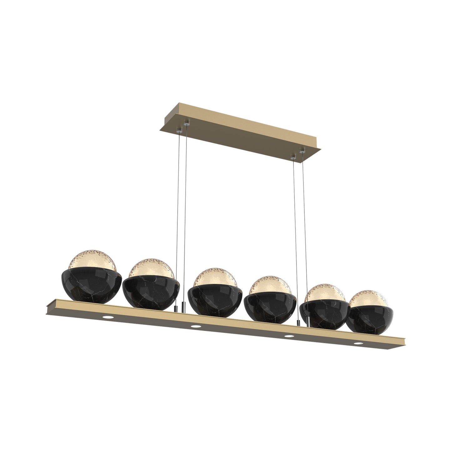 Cabochon Amber Linear LED Chandelier in Gilded Brass/Black Marble (44-Inch).