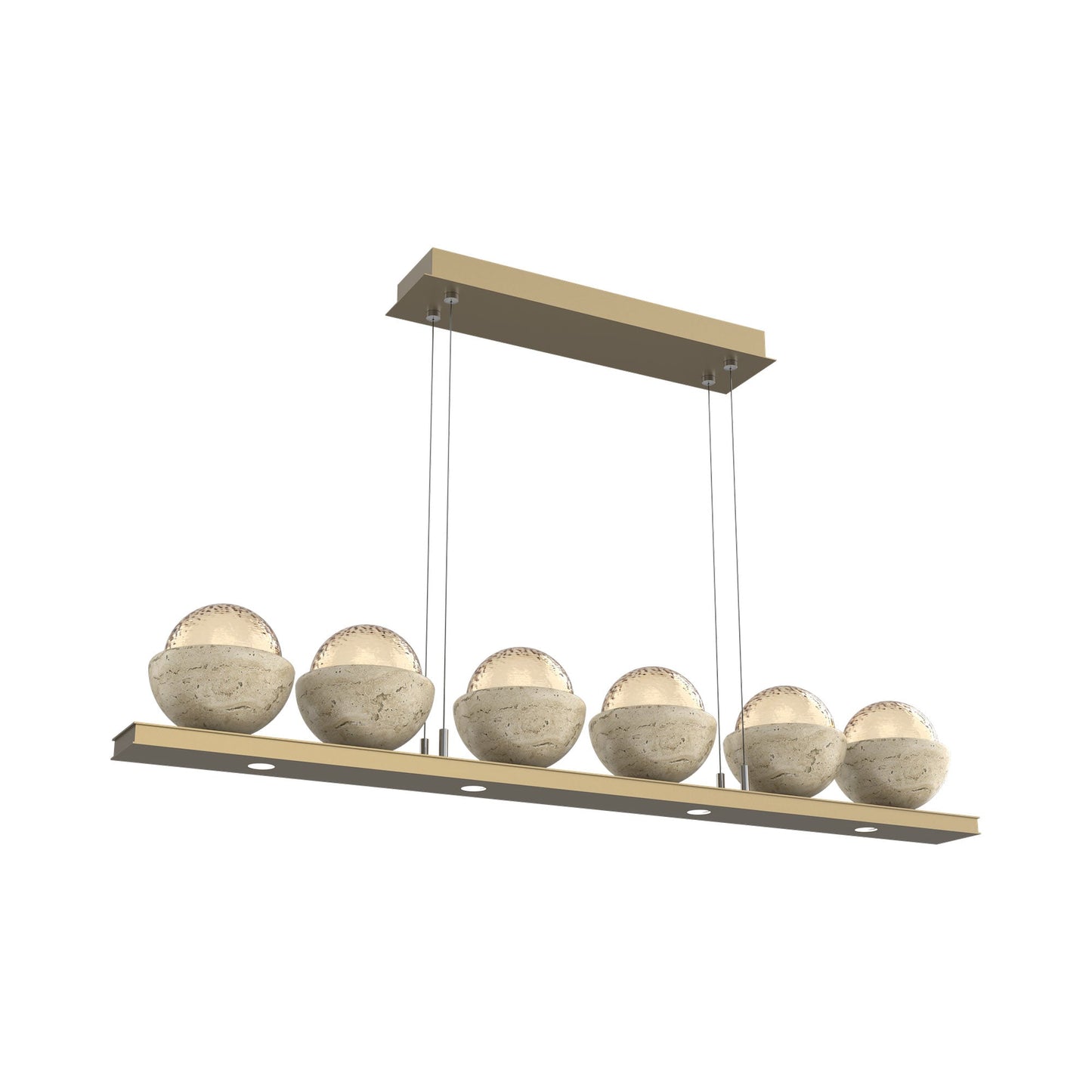 Cabochon Amber Linear LED Chandelier in Gilded Brass/Travertine (44-Inch).