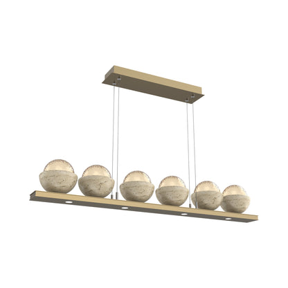 Cabochon Amber Linear LED Chandelier in Gilded Brass/Travertine (44-Inch).