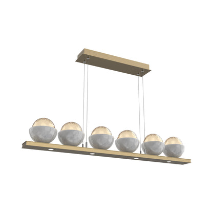 Cabochon Amber Linear LED Chandelier in Gilded Brass/White Marble (44-Inch).