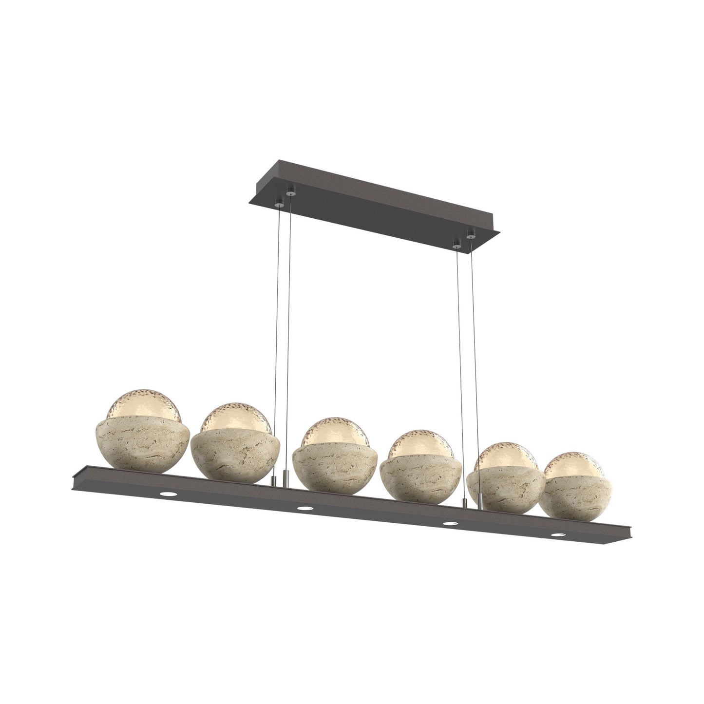 Cabochon Amber Linear LED Chandelier in Graphite/Travertine (44-Inch).