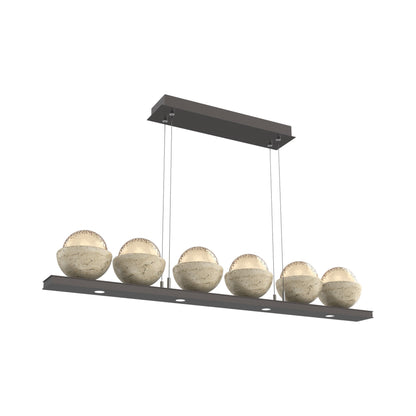 Cabochon Amber Linear LED Chandelier in Graphite/Travertine (44-Inch).