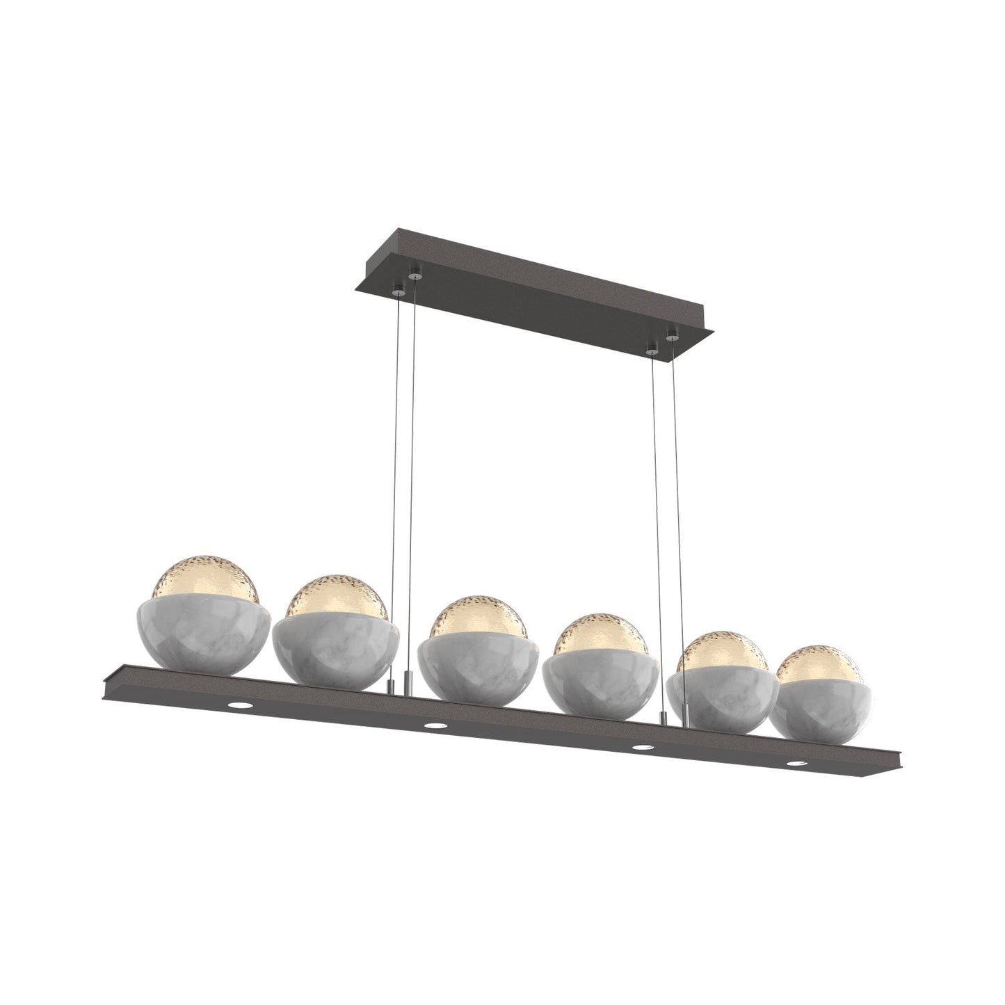 Cabochon Amber Linear LED Chandelier in Graphite/White Marble (44-Inch).