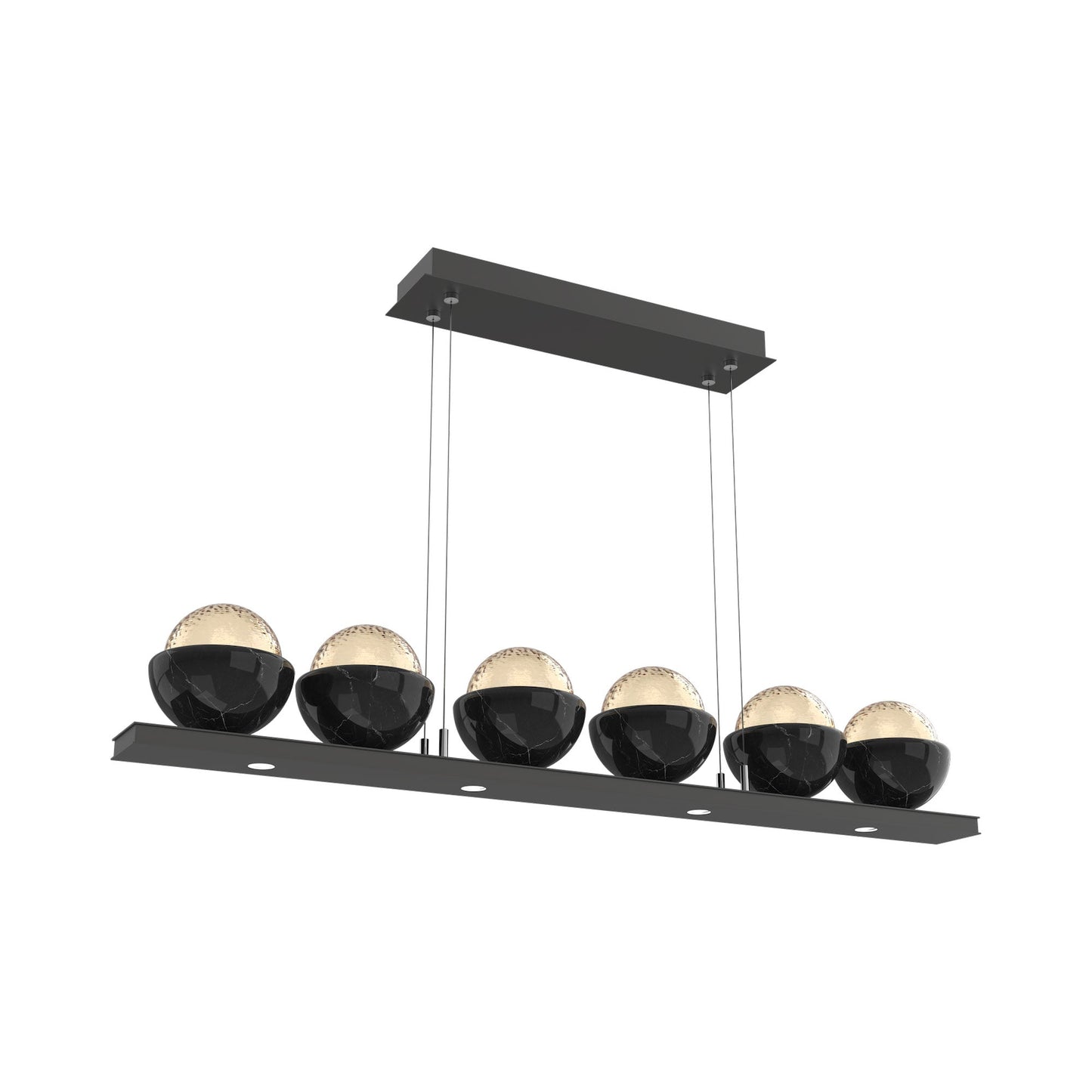 Cabochon Amber Linear LED Chandelier in Matte Black/Black Marble (44-Inch).