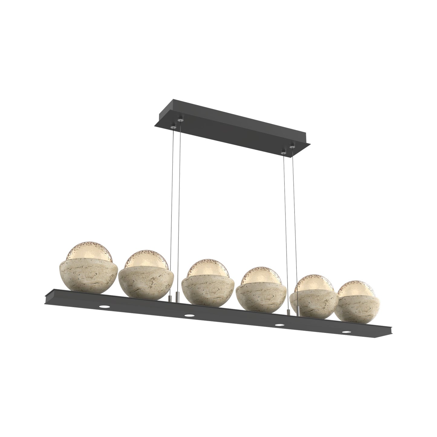 Cabochon Amber Linear LED Chandelier in Matte Black/Travertine (44-Inch).