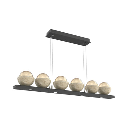Cabochon Amber Linear LED Chandelier in Matte Black/Travertine (44-Inch).
