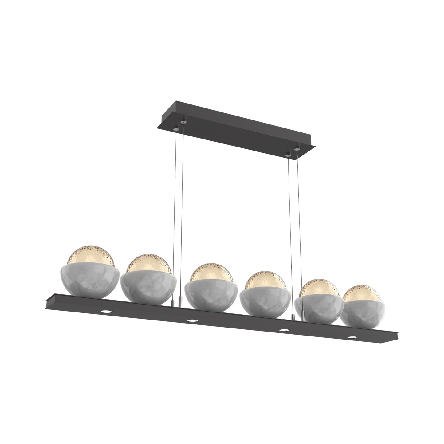 Cabochon Amber Linear LED Chandelier in Matte Black/White Marble (44-Inch).
