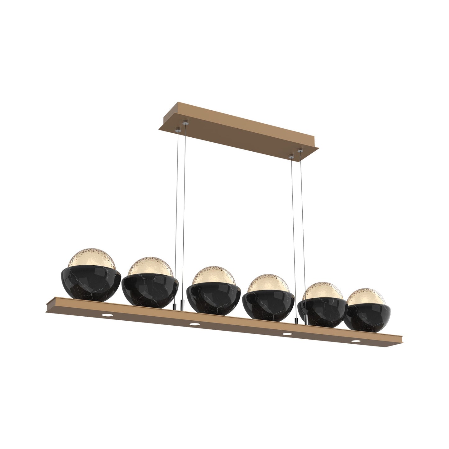 Cabochon Amber Linear LED Chandelier in Novel Brass/Black Marble (44-Inch).