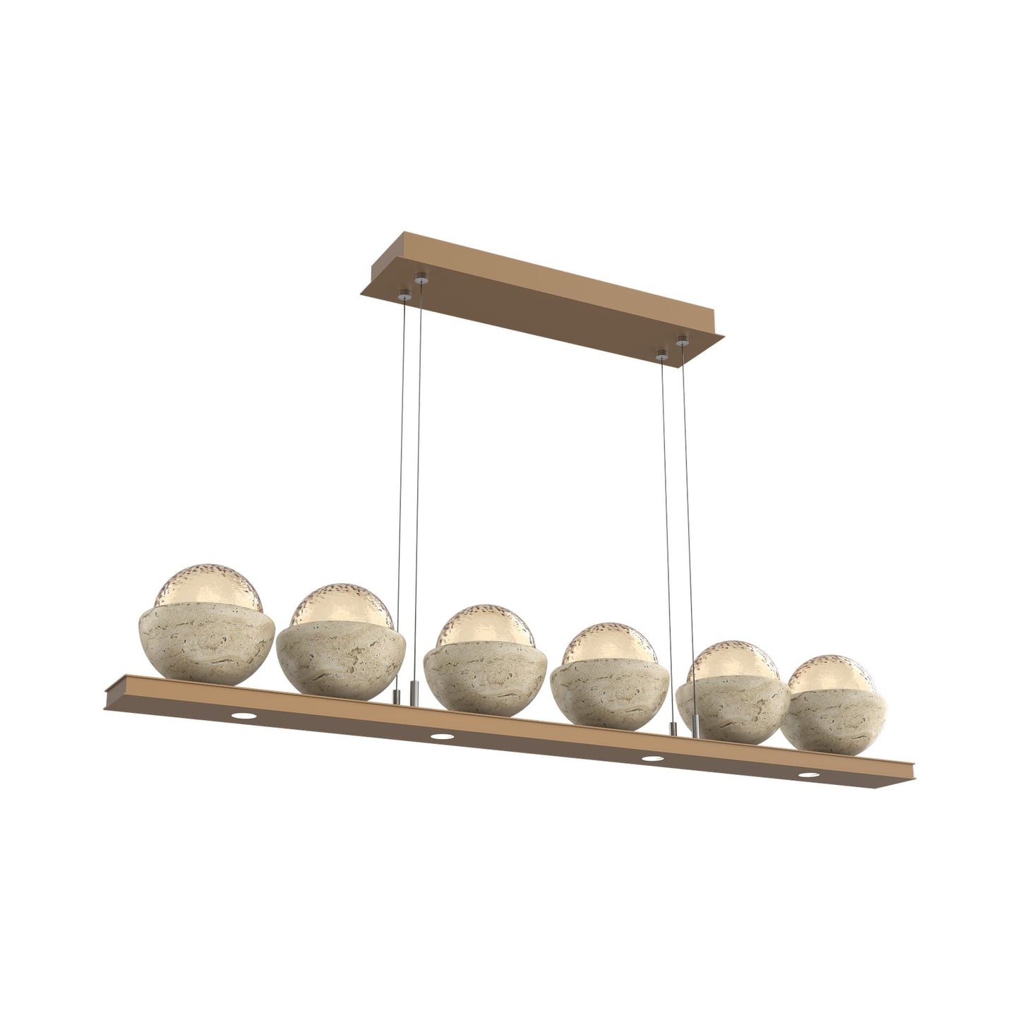 Cabochon Amber Linear LED Chandelier in Novel Brass/Travertine (44-Inch).