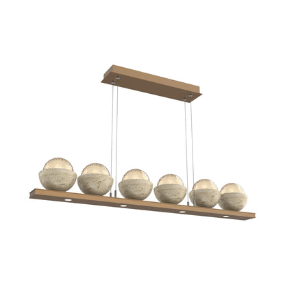 Cabochon Amber Linear LED Chandelier in Novel Brass/Travertine (44-Inch).