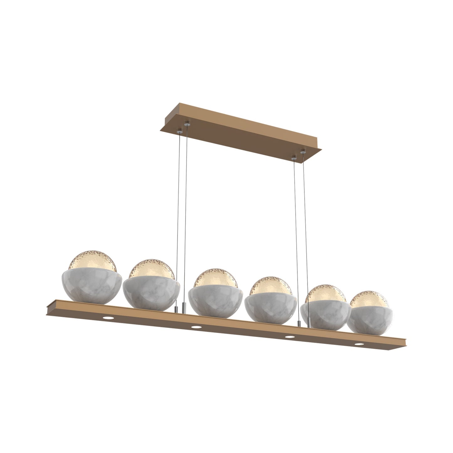Cabochon Amber Linear LED Chandelier in Novel Brass/White Marble (44-Inch).