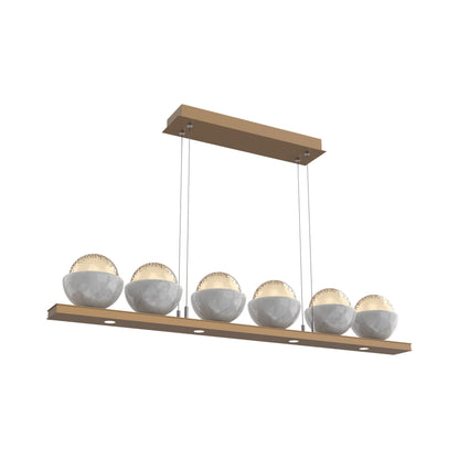 Cabochon Amber Linear LED Chandelier in Novel Brass/White Marble (44-Inch).