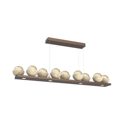 Cabochon Amber Linear LED Chandelier in Burnished Bronze/Travertine (58.8-Inch).