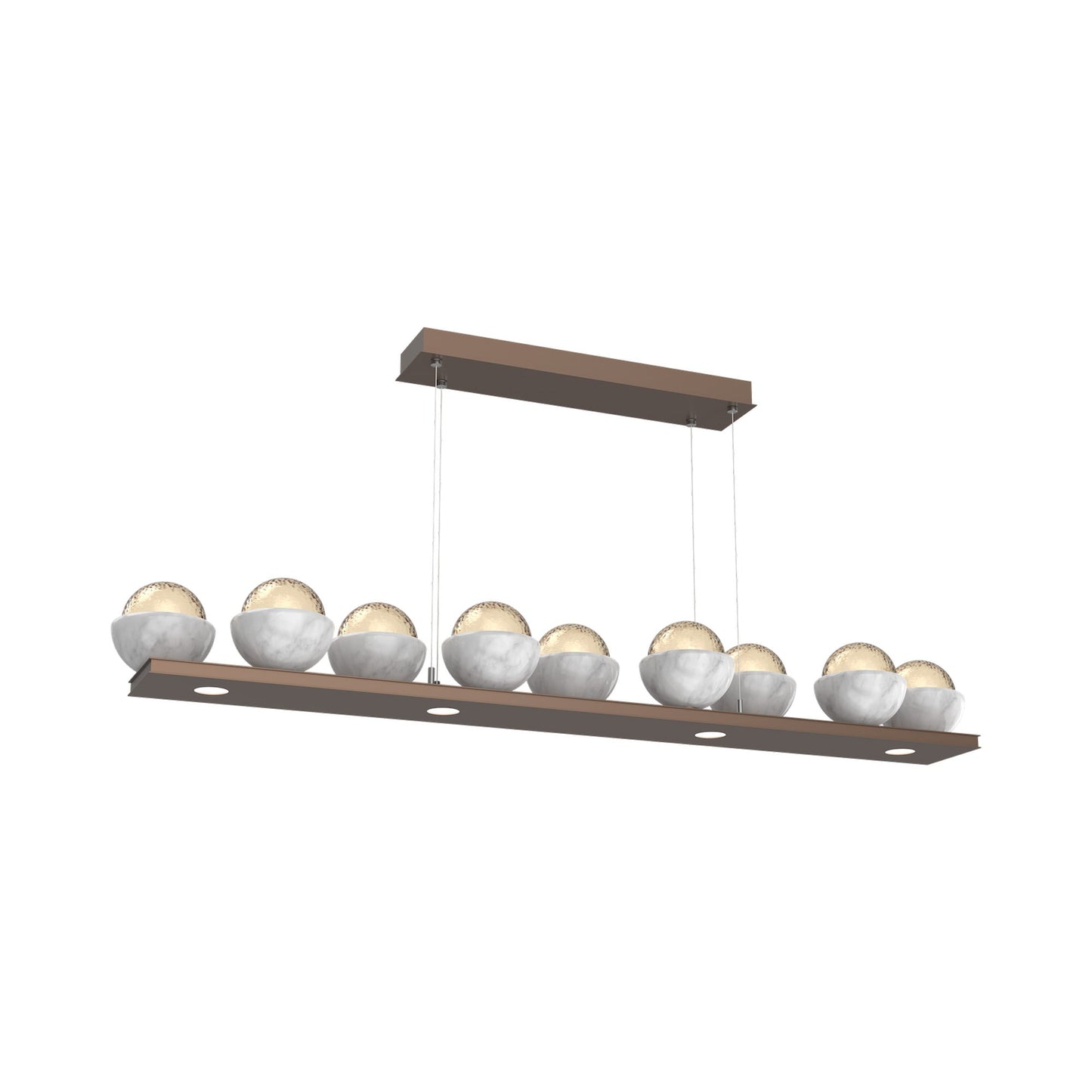 Cabochon Amber Linear LED Chandelier in Burnished Bronze/White Marble (58.8-Inch).
