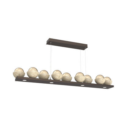 Cabochon Amber Linear LED Chandelier in Flat Bronze/Travertine (58.8-Inch).