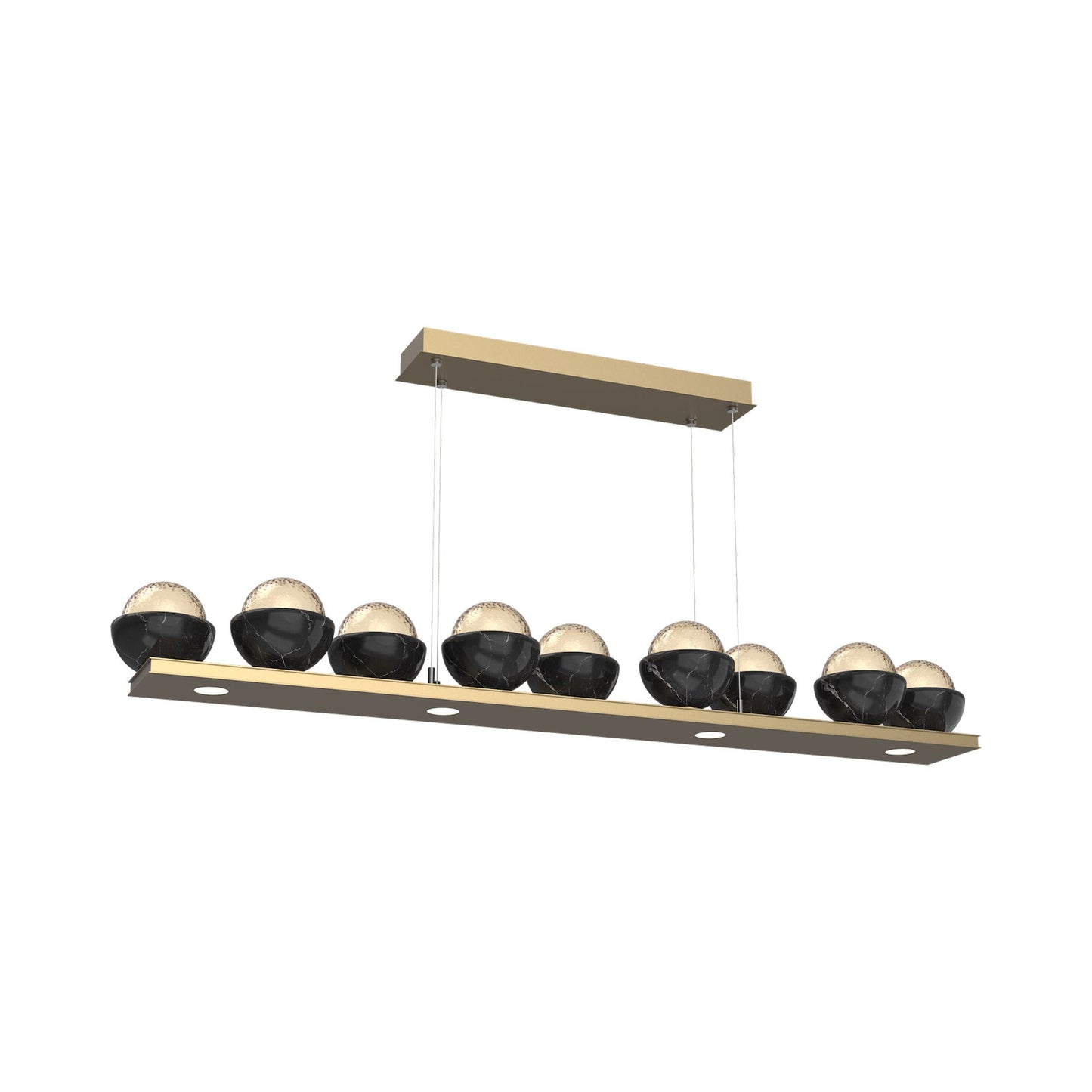 Cabochon Amber Linear LED Chandelier in Gilded Brass/Black Marble (58.8-Inch).