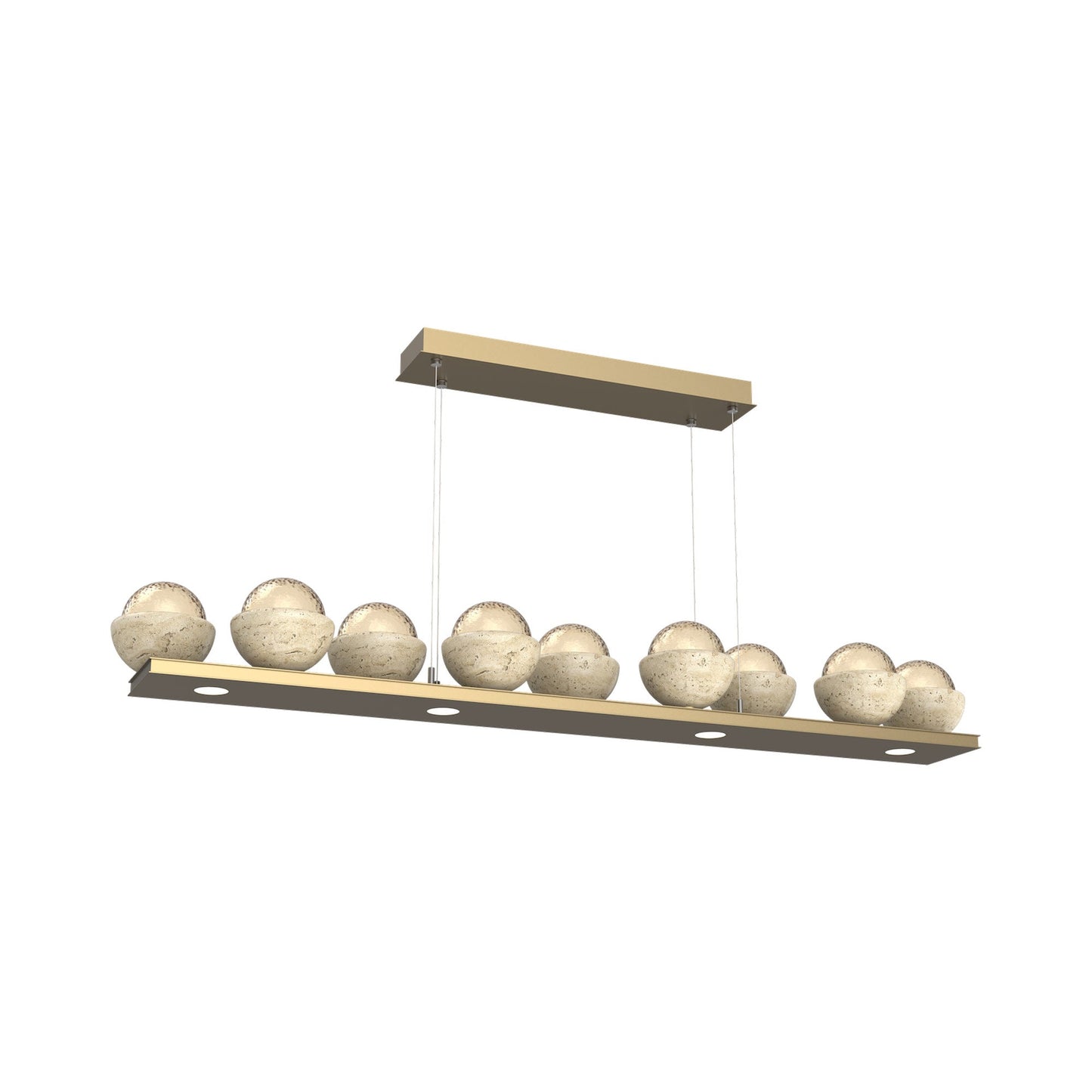 Cabochon Amber Linear LED Chandelier in Gilded Brass/Travertine (58.8-Inch).