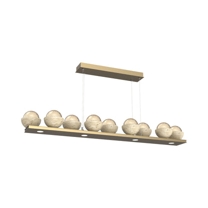 Cabochon Amber Linear LED Chandelier in Gilded Brass/Travertine (58.8-Inch).