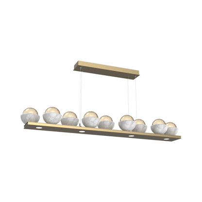 Cabochon Amber Linear LED Chandelier in Gilded Brass/White Marble (58.8-Inch).