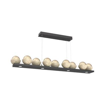 Cabochon Amber Linear LED Chandelier in Matte Black/Travertine (58.8-Inch).
