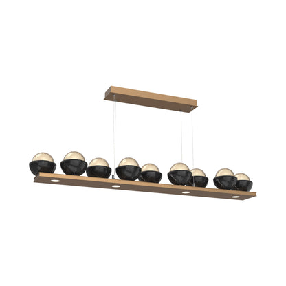 Cabochon Amber Linear LED Chandelier in Novel Brass/Black Marble (58.8-Inch).