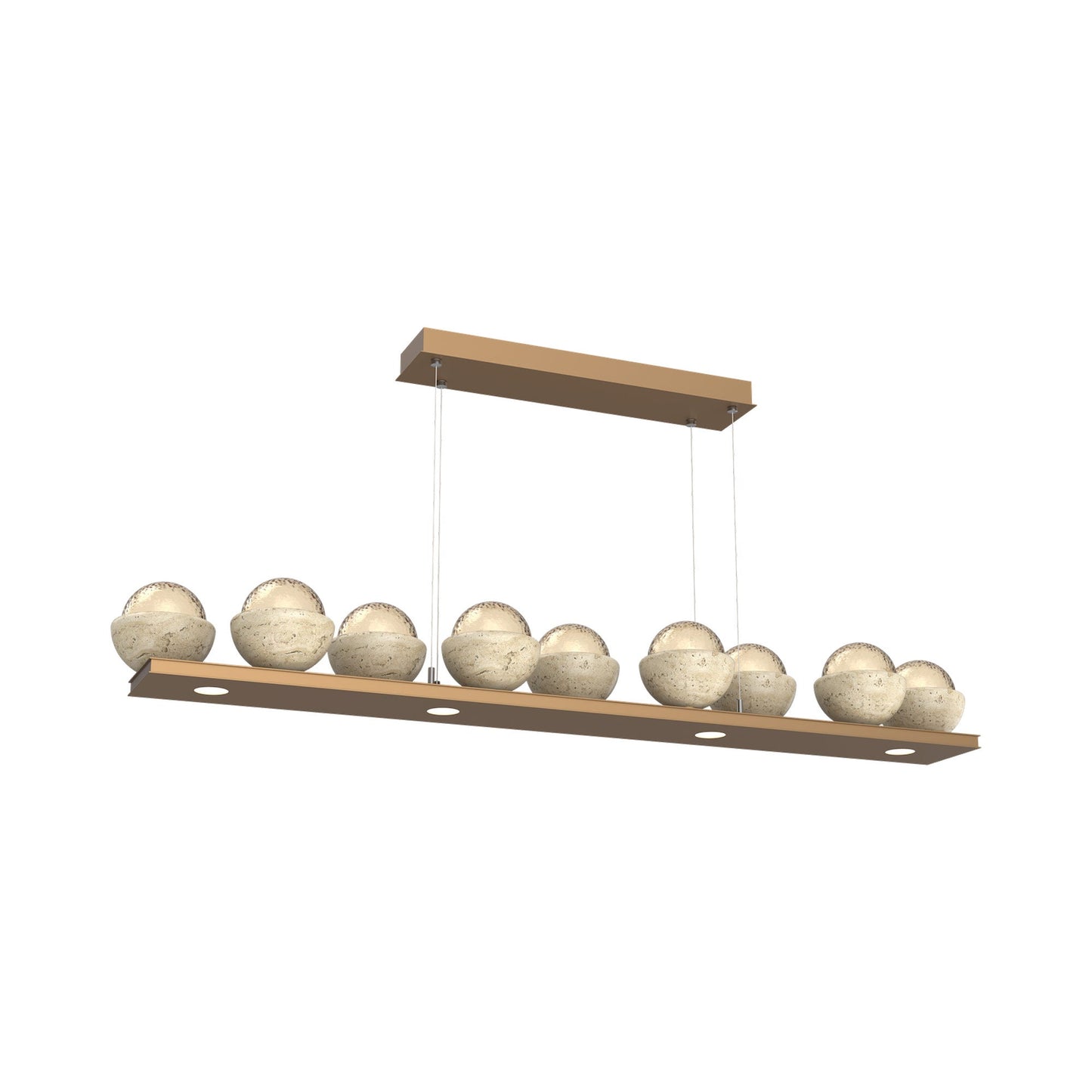 Cabochon Amber Linear LED Chandelier in Novel Brass/Travertine (58.8-Inch).