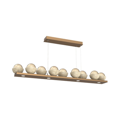 Cabochon Amber Linear LED Chandelier in Novel Brass/Travertine (58.8-Inch).