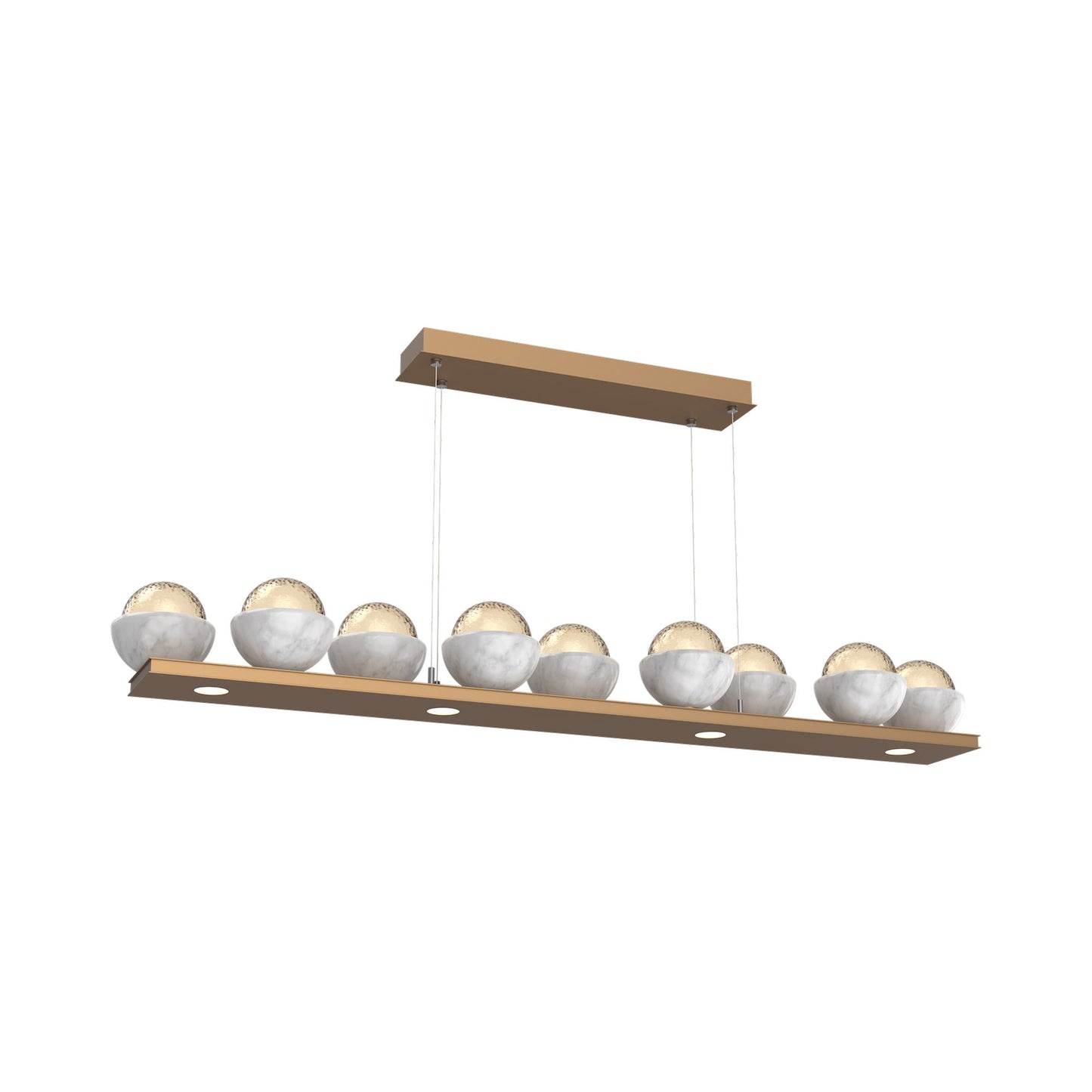 Cabochon Amber Linear LED Chandelier in Novel Brass/White Marble (58.8-Inch).