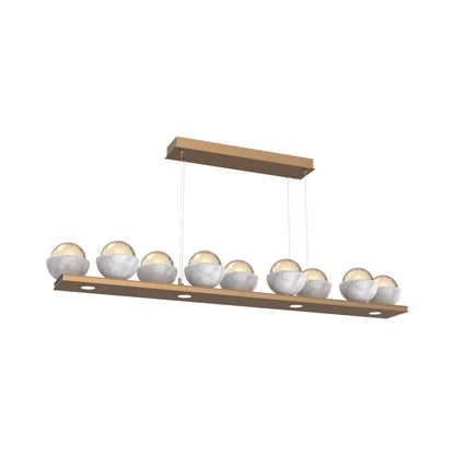 Cabochon Amber Linear LED Chandelier in Novel Brass/White Marble (58.8-Inch).
