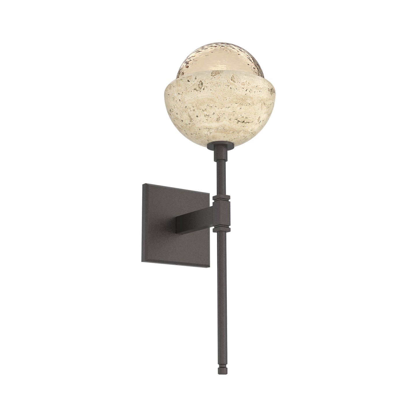 Cabochon Belvedere LED Wall Light in Graphite/Amber Blown Glass (Travertine).