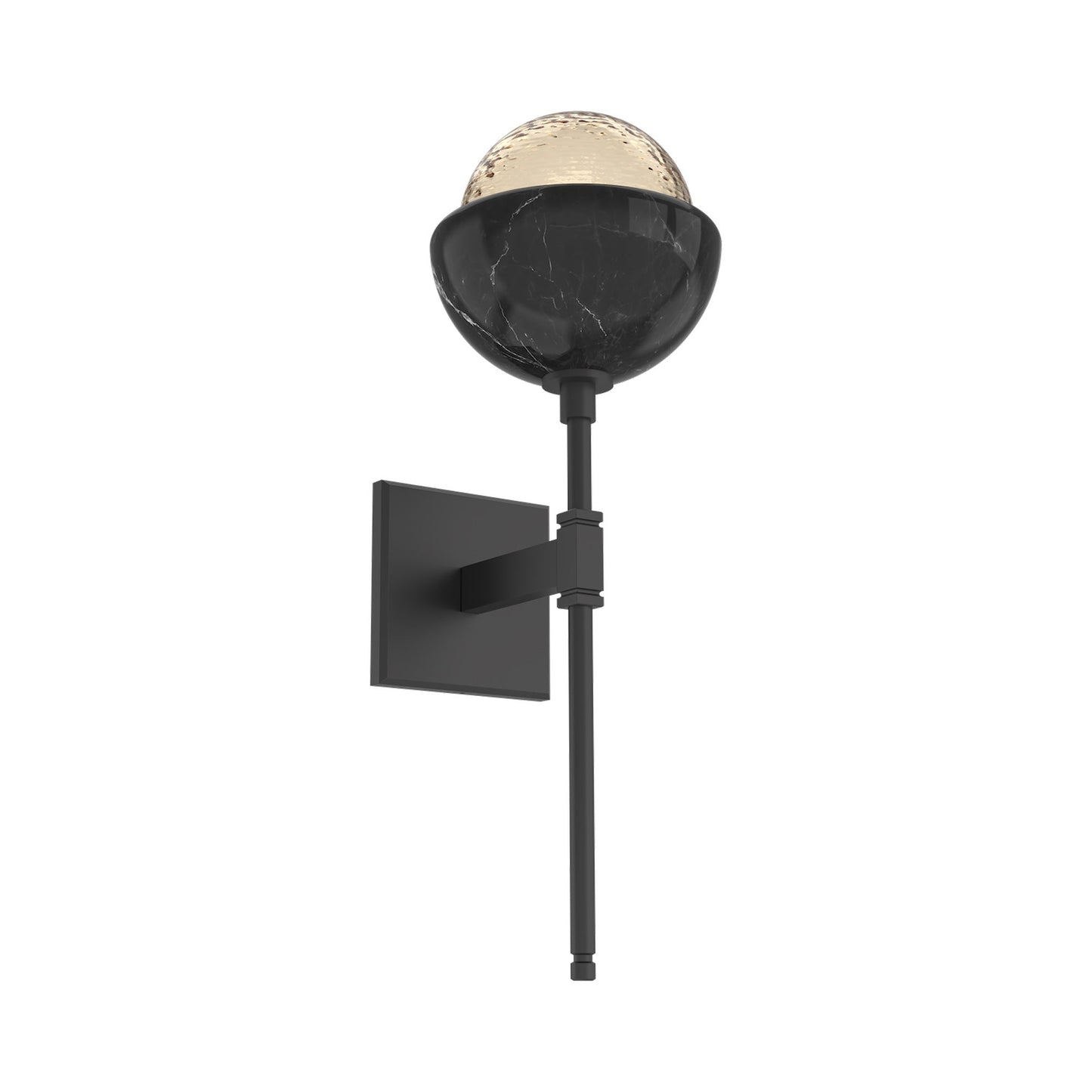 Cabochon Belvedere LED Wall Light in Matte Black/Amber Blown Glass (Black Marble).