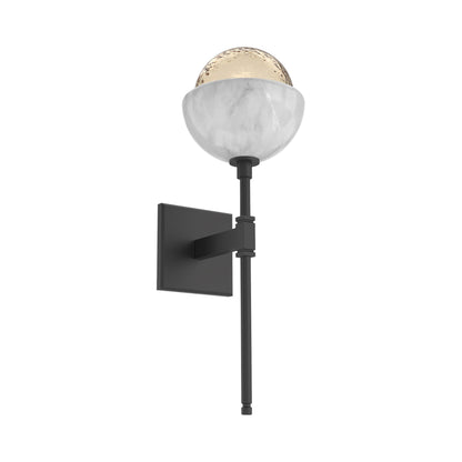 Cabochon Belvedere LED Wall Light in Matte Black/Amber Blown Glass (White Marble).