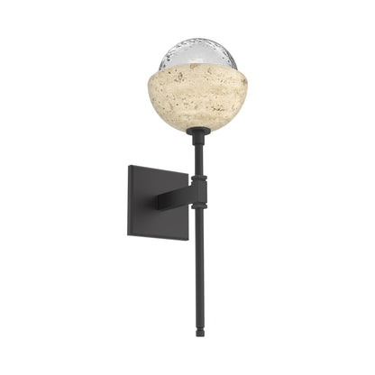 Cabochon Belvedere LED Wall Light in Matte Black/Clear Blown Glass (Travertine).