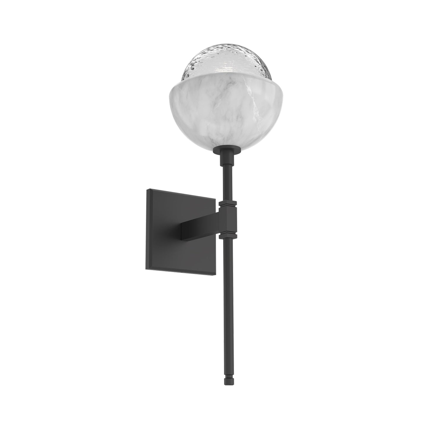 Cabochon Belvedere LED Wall Light in Matte Black/Clear Blown Glass (White Marble).
