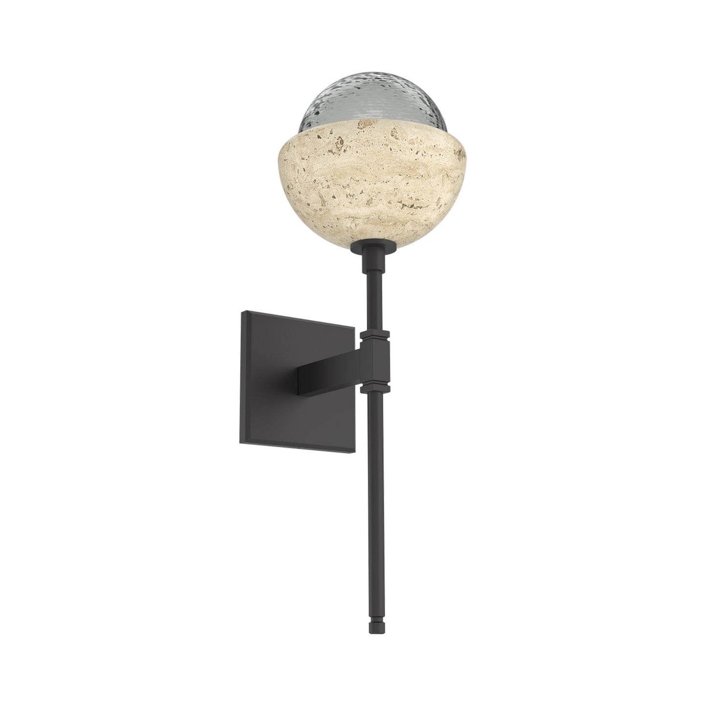 Cabochon Belvedere LED Wall Light in Matte Black/Smoke Blown Glass (Travertine).
