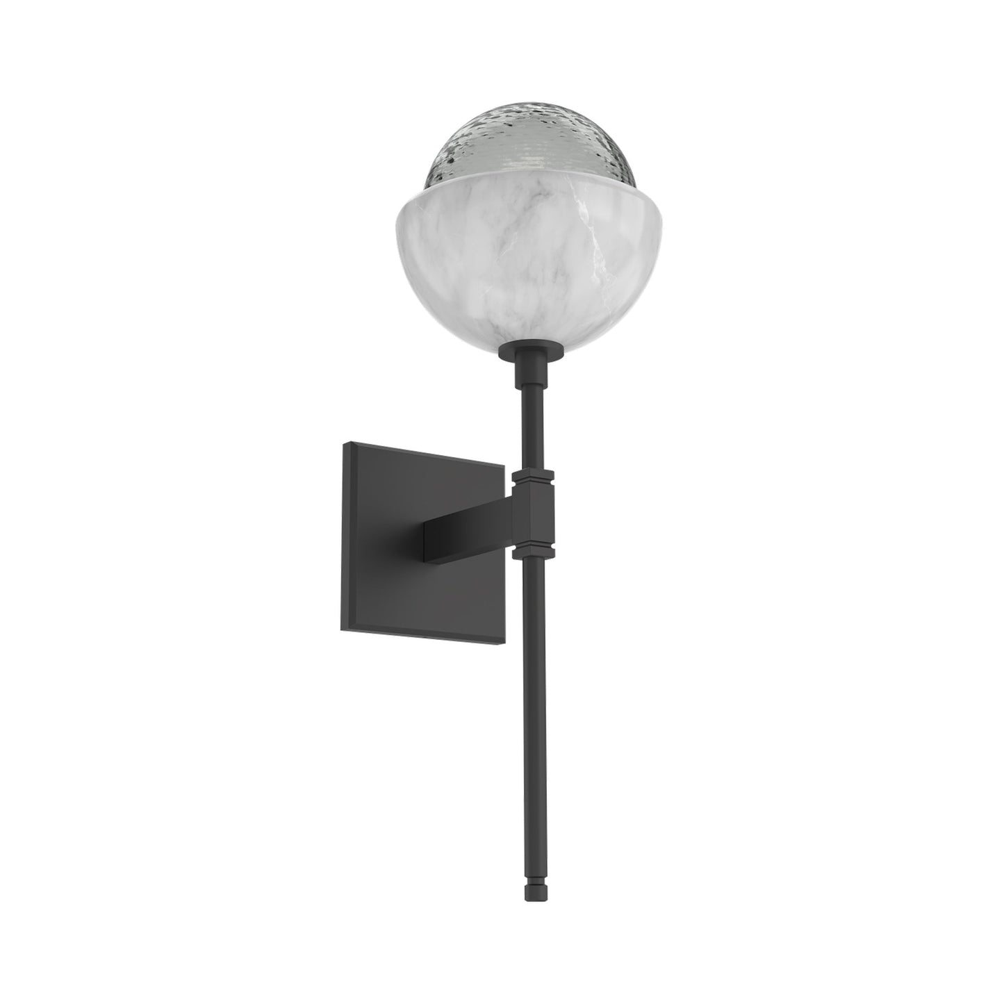 Cabochon Belvedere LED Wall Light in Matte Black/Smoke Blown Glass (White Marble).