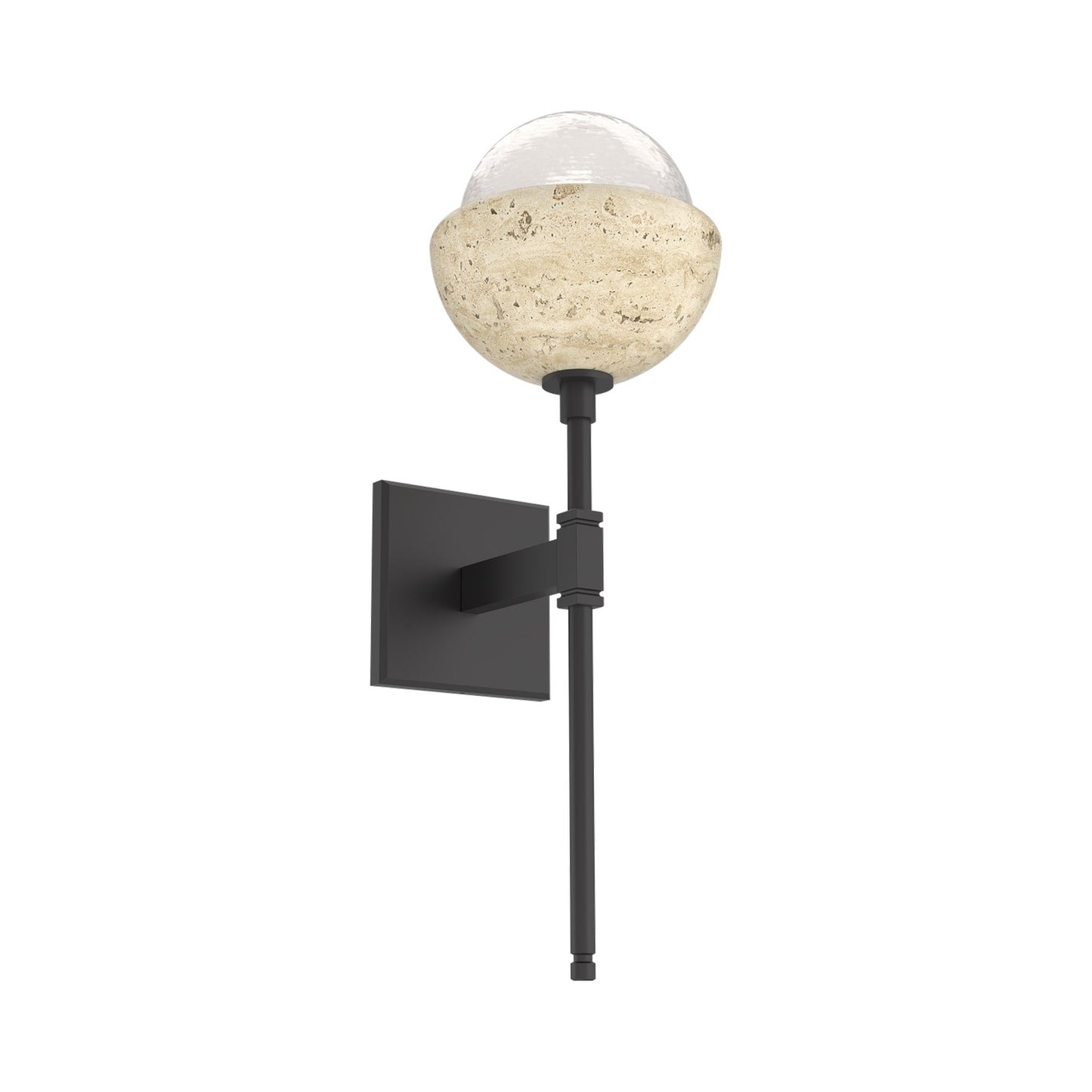 Cabochon Belvedere LED Wall Light in Matte Black/White Blown Glass (Travertine).