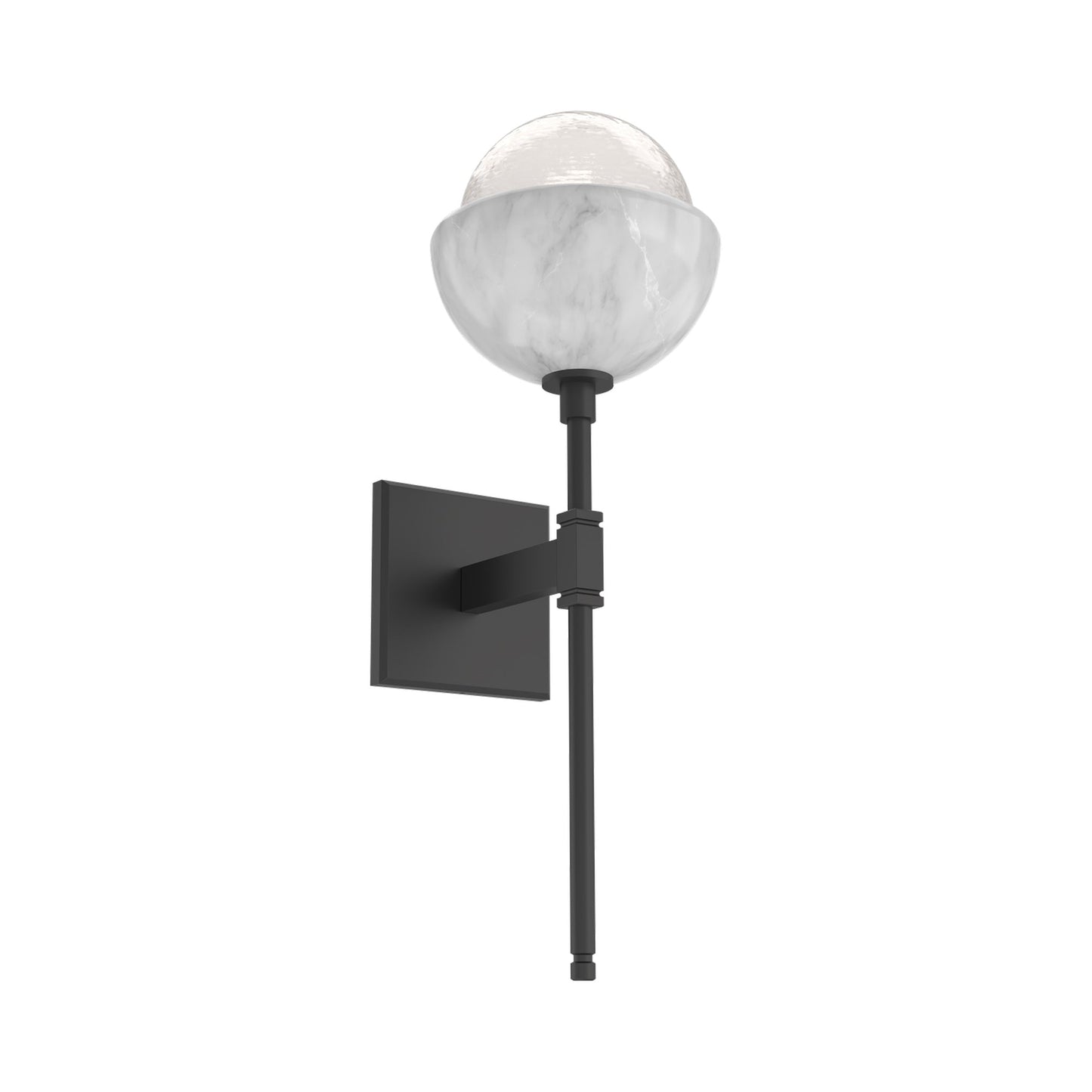 Cabochon Belvedere LED Wall Light in Matte Black/White Blown Glass (White Marble).