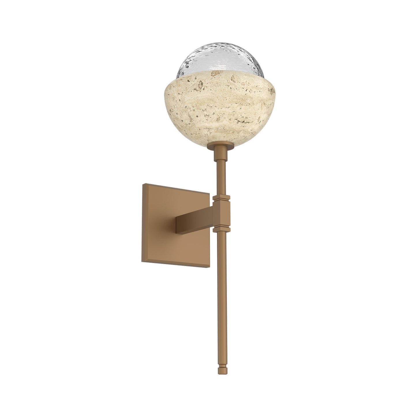 Cabochon Belvedere LED Wall Light in Novel Brass/Clear Blown Glass (Travertine).