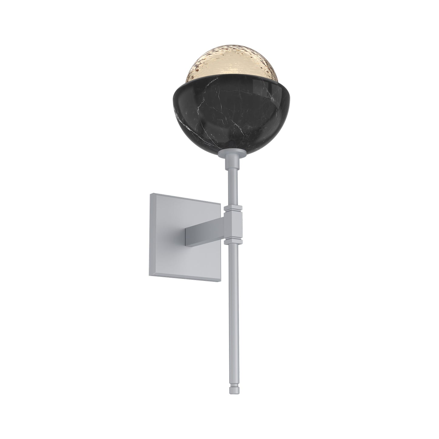 Cabochon Belvedere LED Wall Light in Classic Silver/Amber Blown Glass (Black Marble).