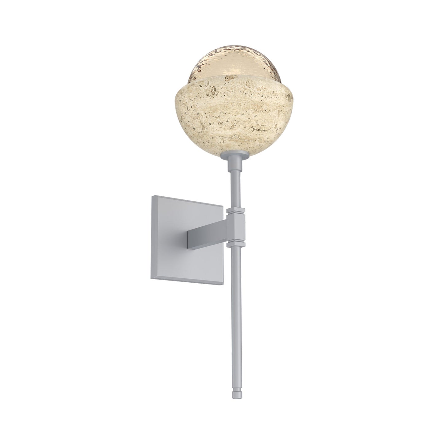 Cabochon Belvedere LED Wall Light in Classic Silver/Amber Blown Glass (Travertine).