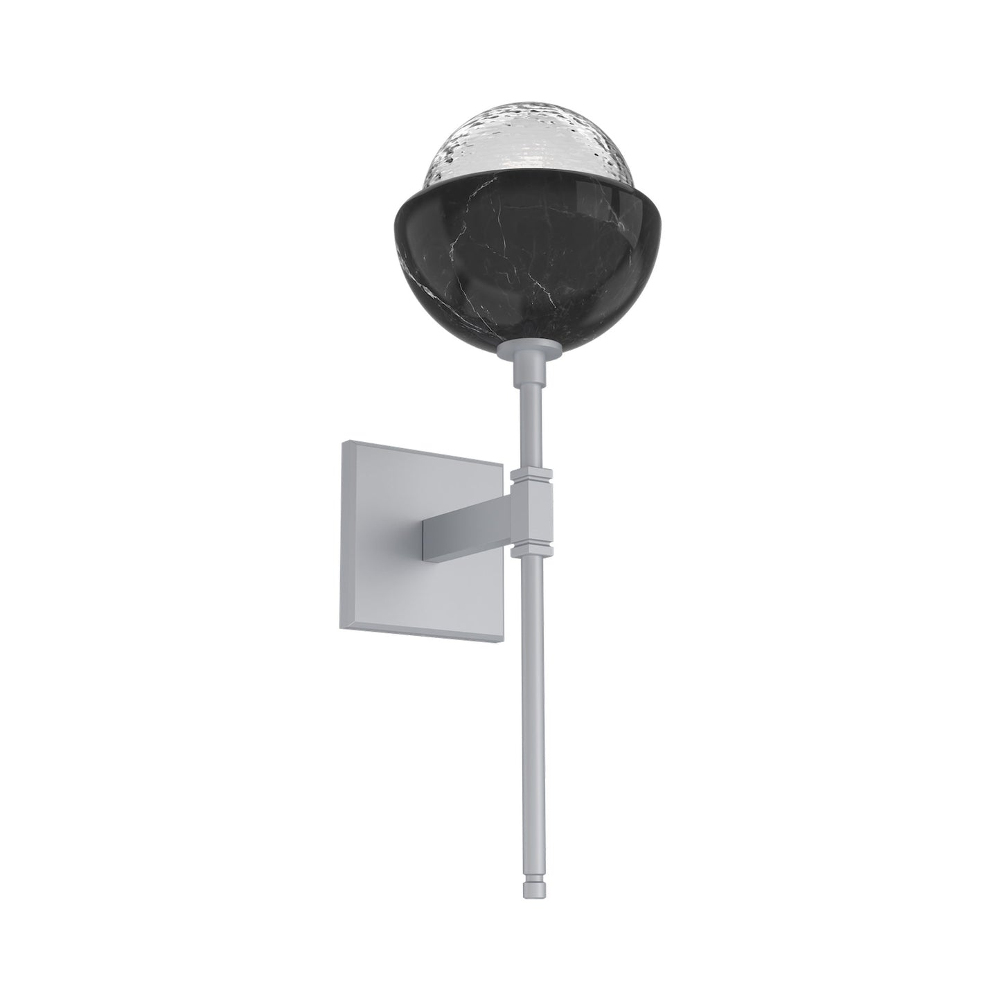 Cabochon Belvedere LED Wall Light in Classic Silver/Clear Blown Glass (Black Marble).