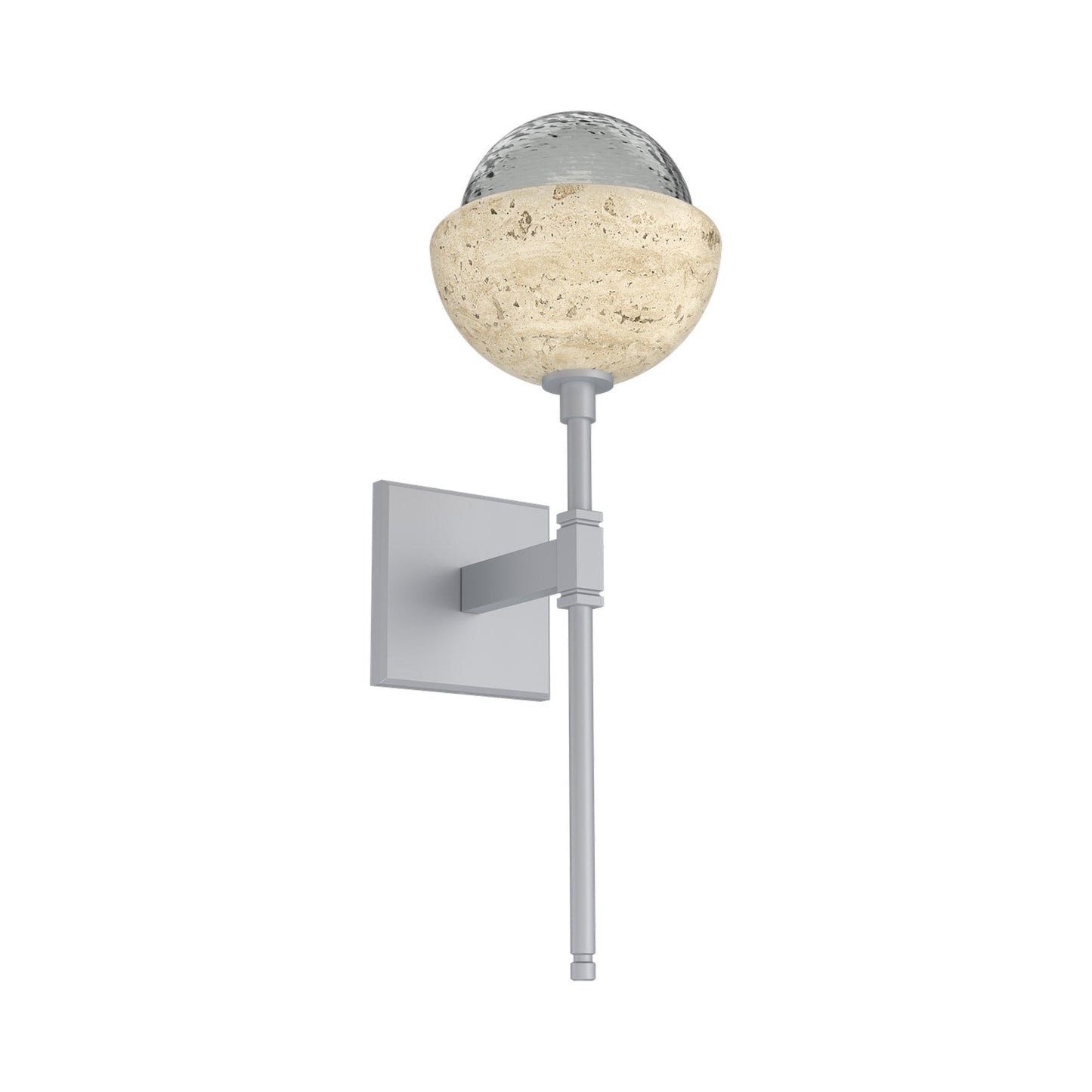 Cabochon Belvedere LED Wall Light in Classic Silver/Smoke Blown Glass (Travertine).